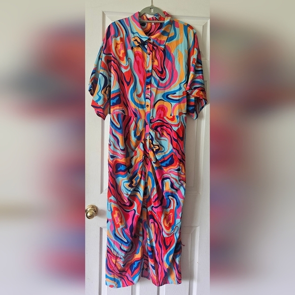 Anstract Print Button Down Dress Plus Size - Picture 4 of 6